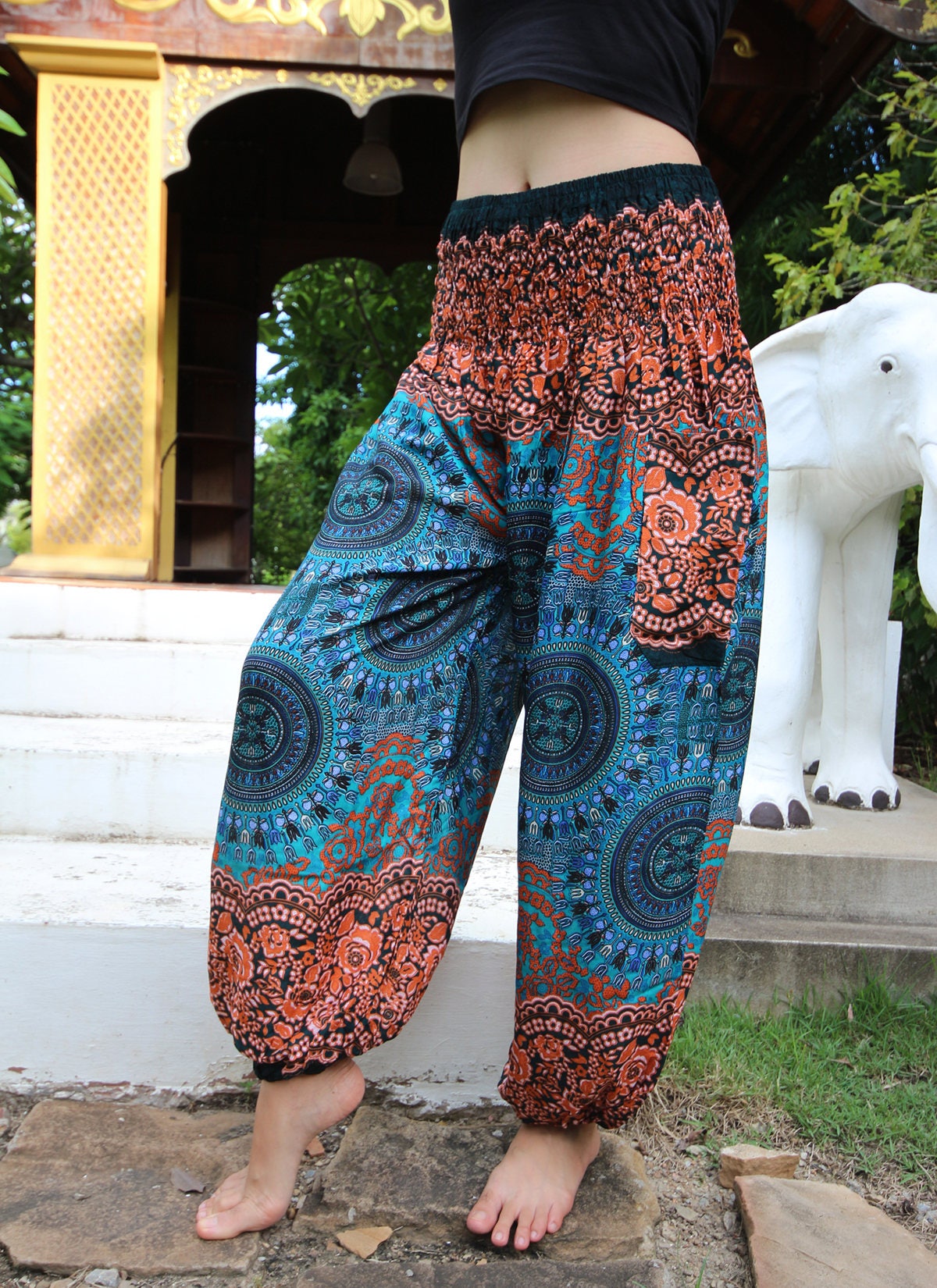 Plus Size Hippie Pants Boho Yoga Pants Harem Pants Flower in | Etsy