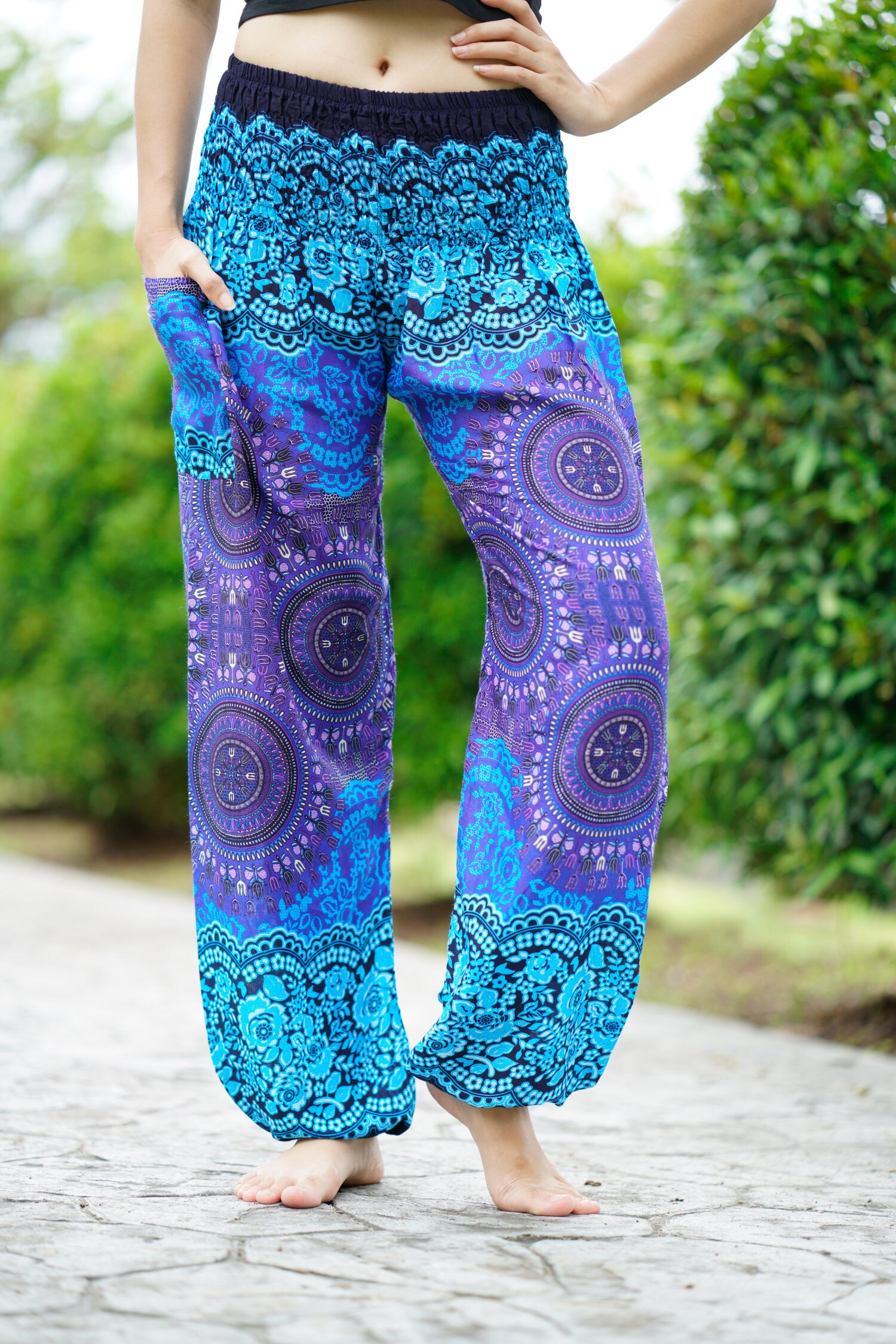 Yoga Pants Hippie Pants Harem Pants Boho Pants Peacock Design Etsy