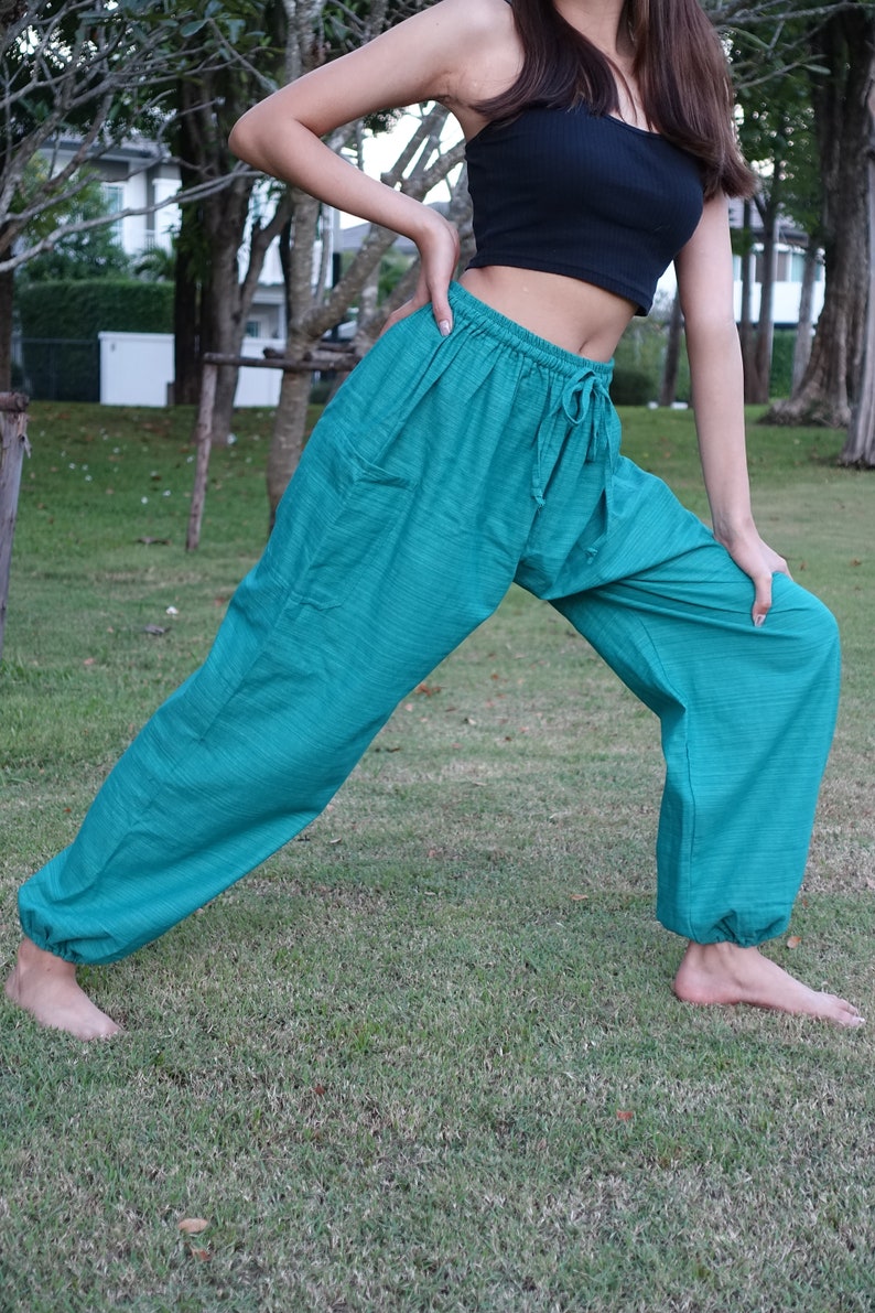 XL-2XL Plus Size Boho Pants Hippie Clothing Loungewear Pajamas Baggy Style Green Tribal Cotton TC