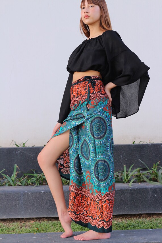 Maxi Wrap Skirt Boho Flared Skirt Womens Long Skirt Beach Etsy