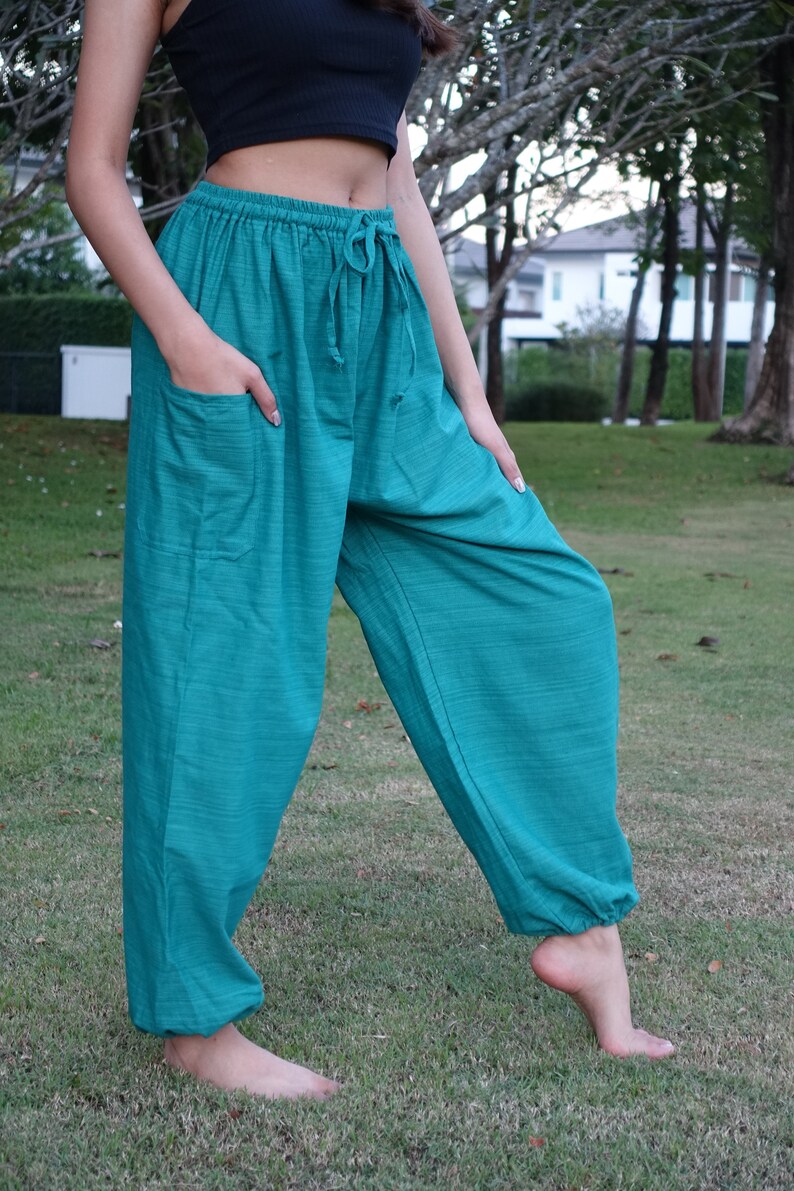 XL-2XL Plus Size Boho Pants Hippie Clothing Loungewear Pajamas Baggy Style Green Tribal Cotton TC