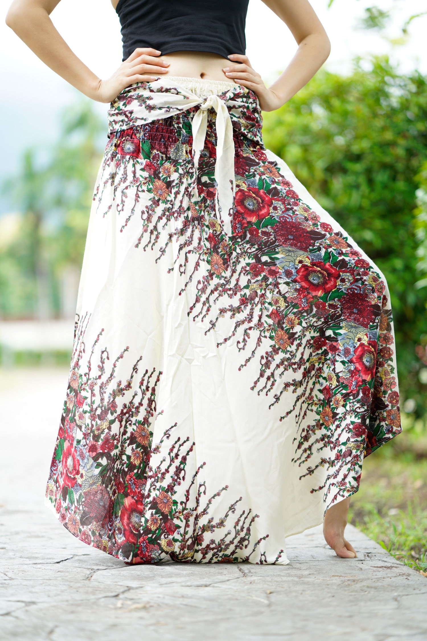 Bohemian Maxi Skirt Boho Long Skirt Gypsy Style Flower White - Etsy