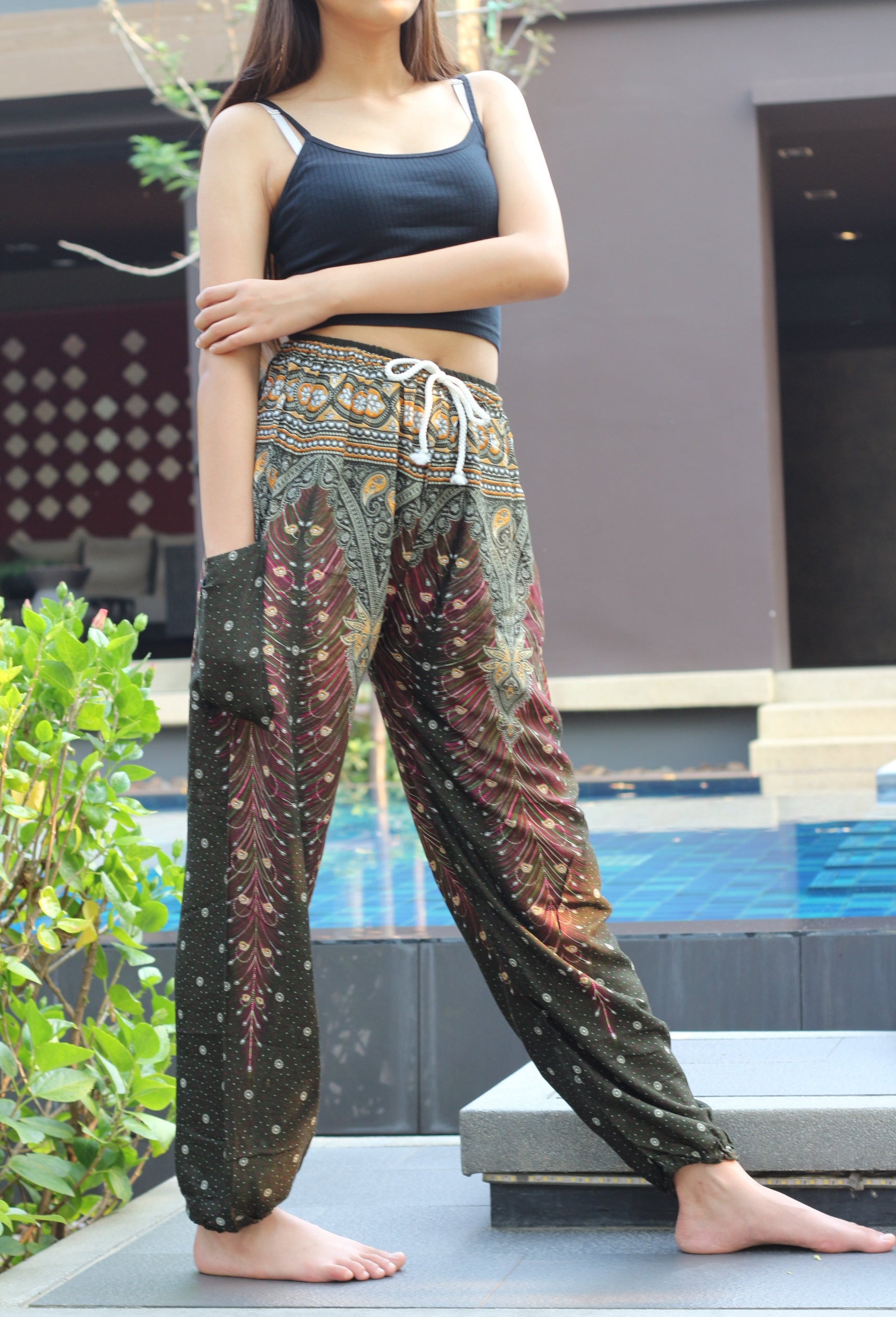 Bohemian Yoga Pants Hippie Pants Boho Clothes Dark Green Etsy