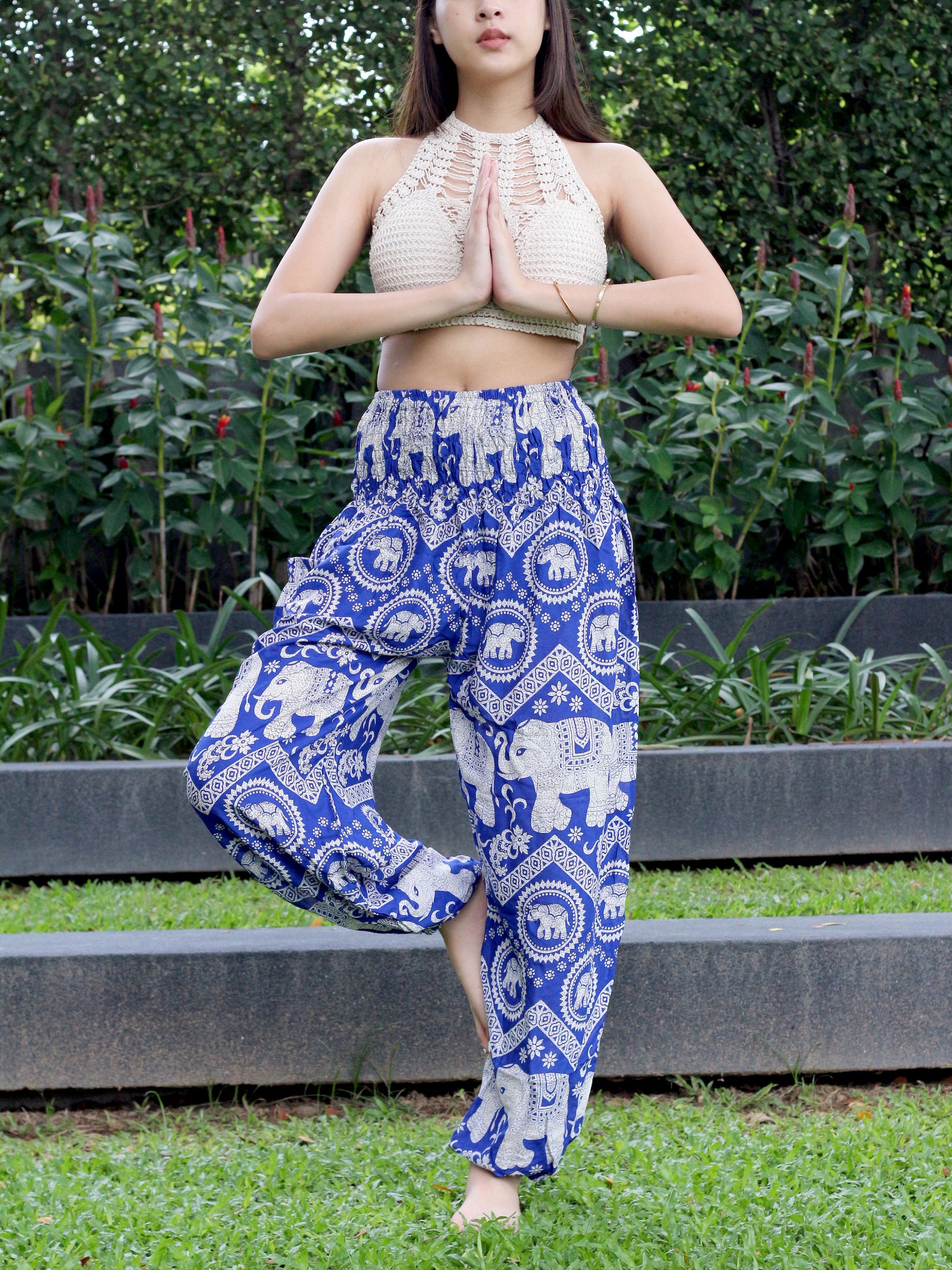 Blue Baggy Pants Harem Pants Womens Yoga Pants Elephant Print Etsy