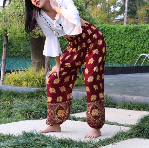 Golden Elephant pantalones Boho pantalones hippie ropa | Etsy México