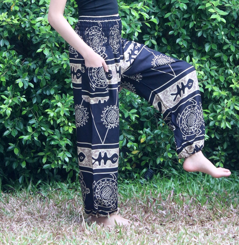 Harem Pants Yoga Pants Hippie Boho Pants Black Cream Tribal Etsy