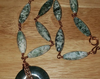 Tree Agate beads and Tree Agate pendant - wire wrapped necklace
