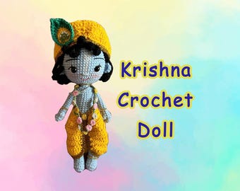 Krishna Doll, Baby Krishna Statue, Amigurumi Indian Doll, Unique Religion Vintage Crochet Gifts -Lord Sri Krishna Desi Decor, Spiritual Gift
