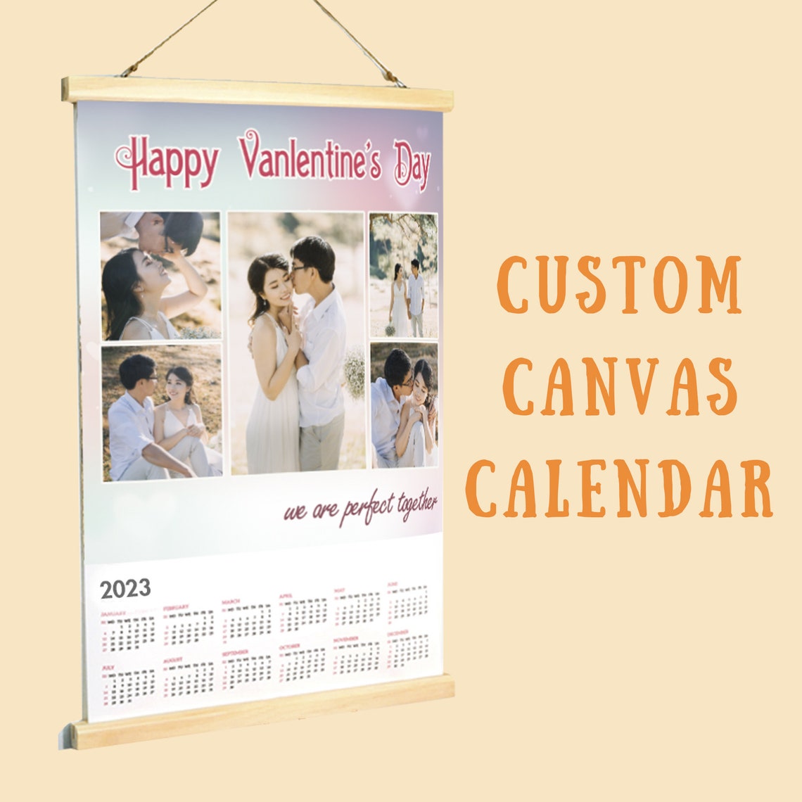 Custom Wall Calendar 2024 Canvas, Personalized Photo Calendar, Large