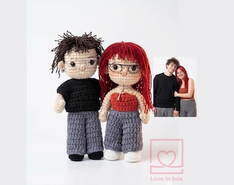 Custom Couple Crochet Doll from Photo, Personalized Wedding Anniversary Gift, Handmade Couple Portrait Doll, Custom Amigurumi Mini Me