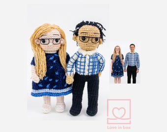 Custom Couple Crochet Doll from Photo, Personalized Wedding Anniversary Gift, Handmade Couple Portrait Doll, Custom Amigurumi Mini Me