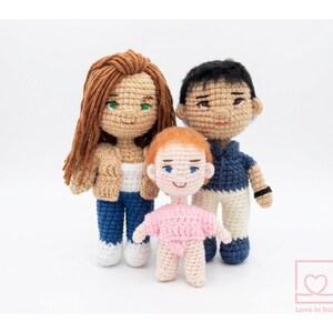 Custom amigurumi couple wearing matching sweaters, cute and unique personalized Valentine's Day gift for boyfriend or girlfriend created from a photo.