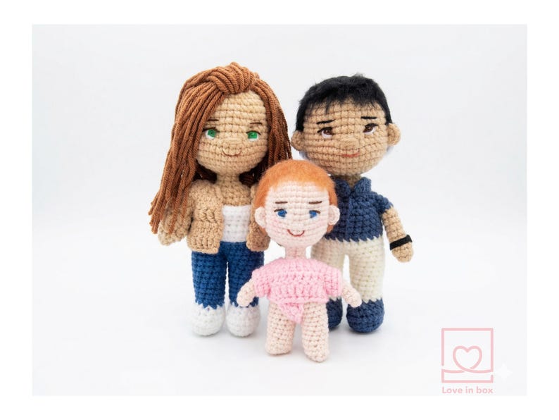 Custom amigurumi couple wearing matching sweaters, cute and unique personalized Valentine's Day gift for boyfriend or girlfriend created from a photo.