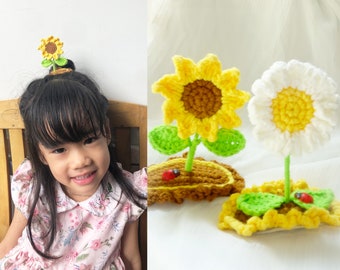 Sunflower Crochet Hairclip Handmade Cute For Girls, Funny Knitted Sprout Hair Clips, Kawaii Vintage Hairclip Flower For Wedding, Barrettes