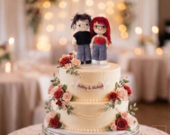 Custom Wedding Cake Topper Crochet Couple Dolls based on Photo, Personalized Portrait Dolls, Anniversary Gift for Couple, Look Alike Dolls