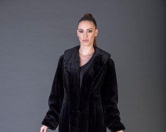Luxury gift | Black Sheared Beaver fur Coat | Fur jacket full skin  | Wedding or anniversary present | zop