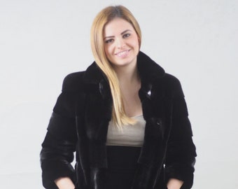 Luxury gift | Blackglama Mink fur coat Full Skin | Waist Length | Wedding or anniversary present