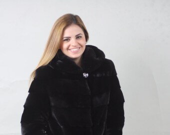 Luxury gift | Blackglama Mink fur coat Full Skin with hood | blackhor