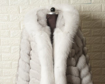 Men’s Blue And White Fox Fur Jacket | Fox Fur Jacket | Fox Fur Coat | Men’s Fur Jacket | Luxury Fur Coat | Holiday Gift for Him | Hoodec