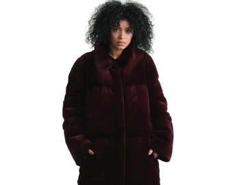 Luxury gift |  Burgundy Beaver  fur Coat | Fur jacket full skin | Wedding or anniversary present | Vede