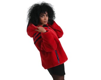 Luxury gift | Red  Beaver  fur Coat | Fur jacket full skin Hooded | Wedding or anniversary present | Remori