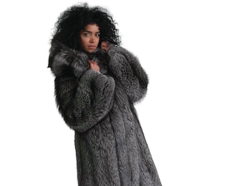 Silver Fox Fur Taille Lengte Jas | Fox Fur Jacket | Fox Bontjas | Silver Fox Jacket | Luxe Bontjas | Vakantiecadeau voor haar