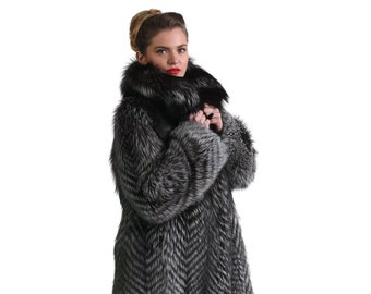 Silver Fox Fur Full Length Jacket | Fox Fur Jacket | Fox Fur Coat | Silver Fox Jacket | Luxury Fur Coat | Holiday Gift for Her | SAGA MEXA