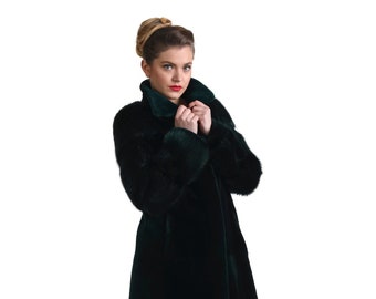 Luxury gift/Dark Green Beaver  fur Coat/Fur jacket full skin / Wedding,or anniversary present