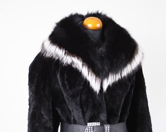 Luxury gift | Black Sheared Beaver |  Fur Coat Leather Belt | Wedding or anniversary present | Klo