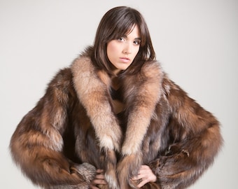 Crystal Fox Fur Knee Length Jacket | Fox Fur Jacket | Fox Fur Coat | Crystal Fox Jacket | Luxury Fur Coat | Holiday Gift for Her