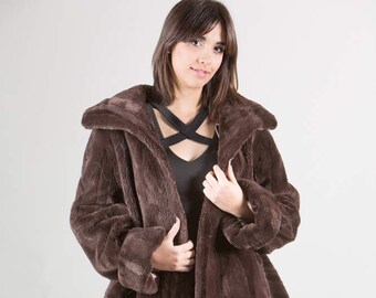 Sheared Brown Beaver Fur Coat |Fur jacket Swing Style | Ilepo