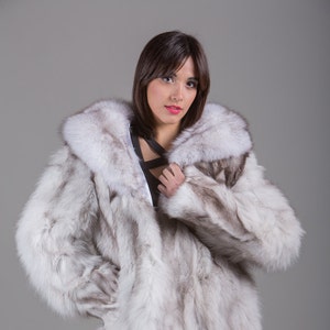 Luxury Gift Blue Fox Fur Coat Fox Collar Knee Length Womens Women's ...
