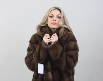 Luxury gift | Mahogany Saga Mink Fur Coat | Fur jacket |  Full Skin with hood | Wedding or anniversary present | Hooded | SAGA Ader