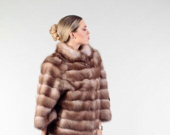 Brown Sable Fur Jacket | Sable Fur Coat | Brown Sable Coat | Luxury Fur Coat | Mink Fur Coat | Fur Coat Gift