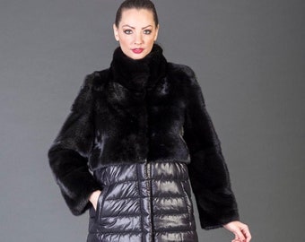 Luxury gift | Black Beaver Fur coat | Fur jacket full skin |  Wedding or anniversary present