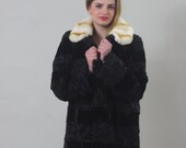 Luxury gift Persian Black Lamb mink Beige Rex collar Fur Coat Fur jacket Wedding,or anniversary present