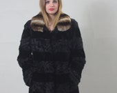 Luxury gift Persian Black Lamb mink Brown Rex collar Fur Coat Fur jacket Wedding,or anniversary present