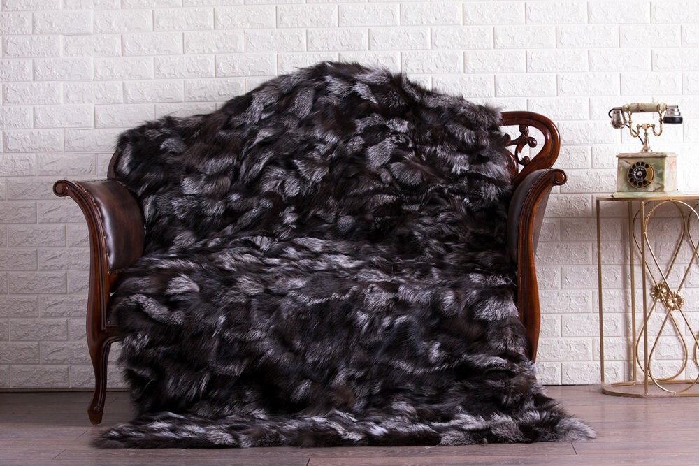 Silver Fox Fur Blanket Luxury Bedding Silver Fox Blanket Etsy