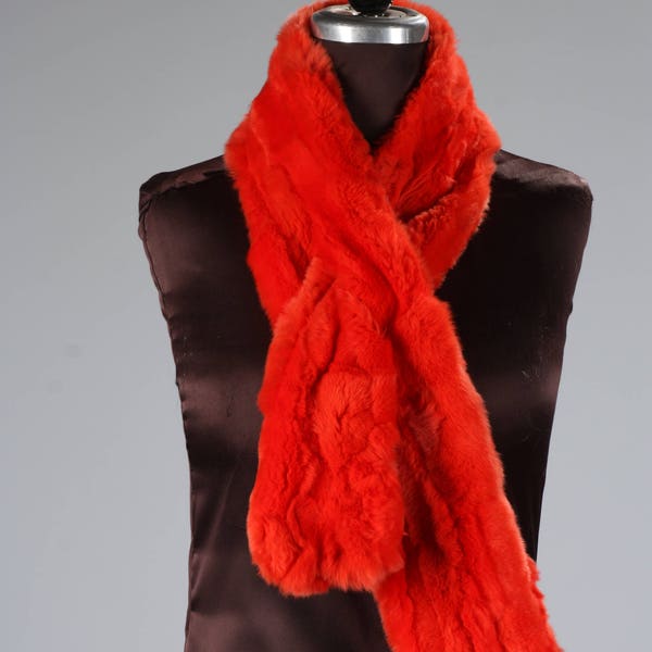 Red  Rex Rabbit Fur Scarf collar