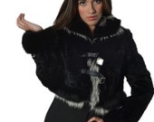 Luxury gift Black Persian Lamb Coat with fox cuffs and collar Wedding,or anniversary present All sizes available SAGA MEXA