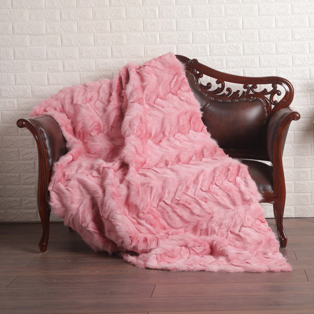 Pink Chevron Fox Fur Blanket Luxury Bedding Pink Chevron Fox Blanket
