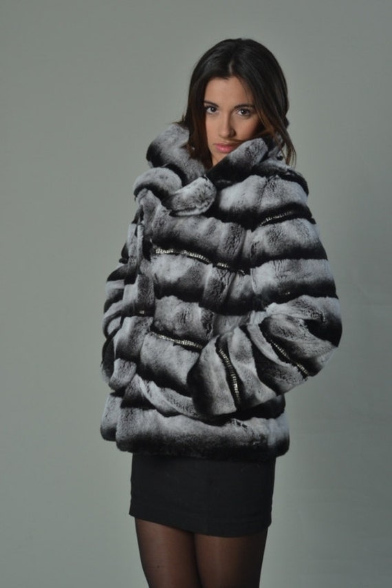discount with free shipping Rex Rabbit Fur Jacket / Black Sheared Mink ...