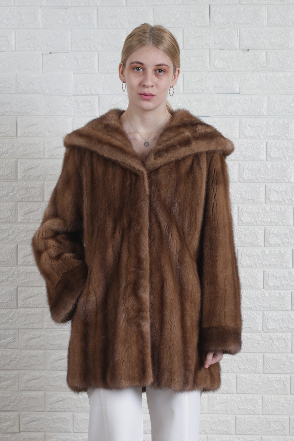 Brown Mink Fur Coat Hooded Hooded Fur Coat Mink Coat - Etsy
