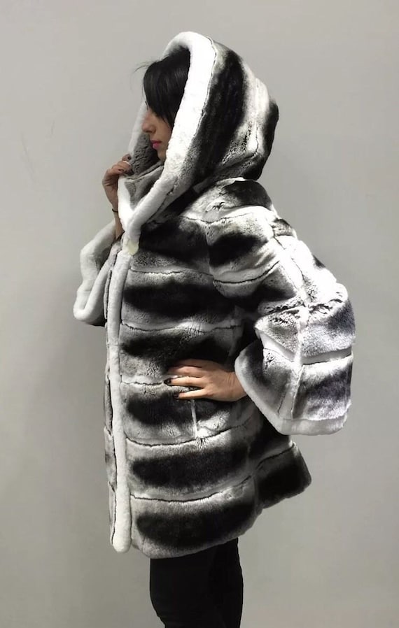 Luxury Gift Chinchilla Colored Rex Rabbit Fur Coat Fur 