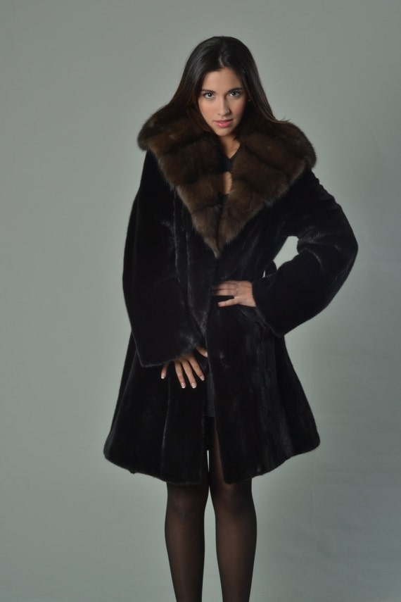 Luxury gift/ Black Saga MInk Fur Coat /Fur jacket/ Full Skin | Etsy