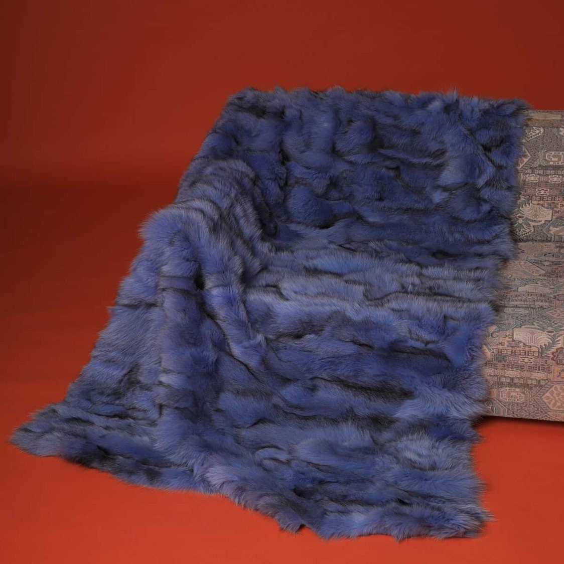 Blue Color Fox Fur Blanket Luxury Bedding Blue Fox Blanket Etsy