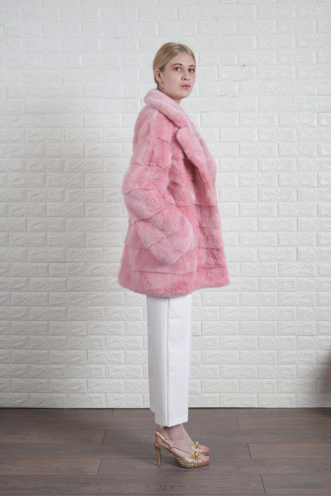 Pink Mink Fur Coat Shawl Collar Fur Coat Mink Coat Luxury Fur Coat Mink