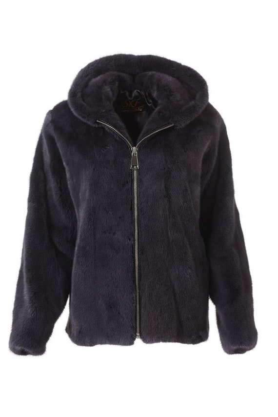 Dark Grey Mens Fur Waist-length Jacket Mink Fur Jacket 