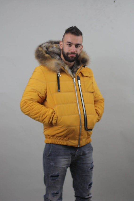 Luxury Gift Grey Fox Double Face Yellow Mens Parka Fur Bille - Etsy