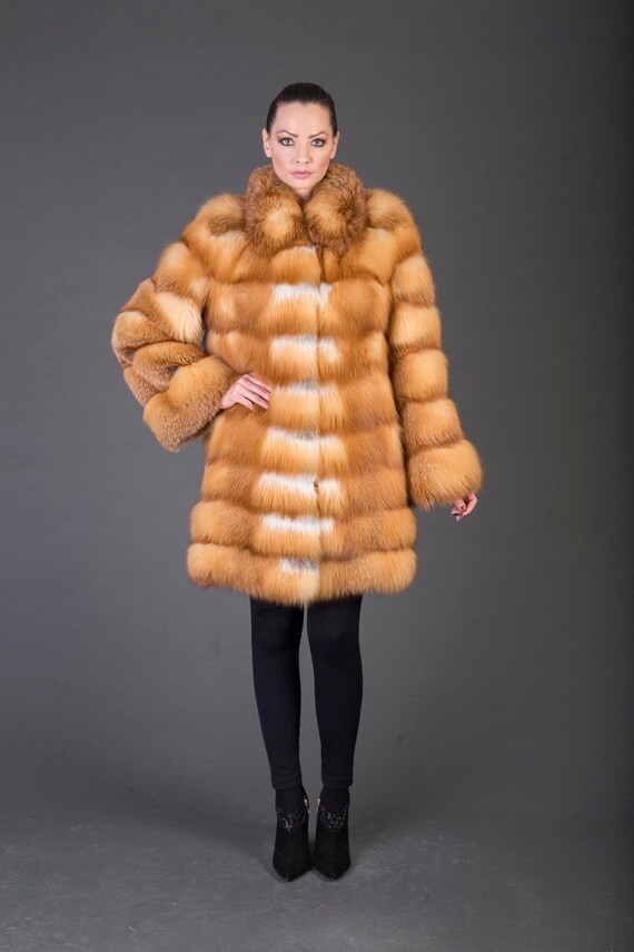 Luxury gift/ Red Fox Fur coat/Fur jacket full skin | Etsy